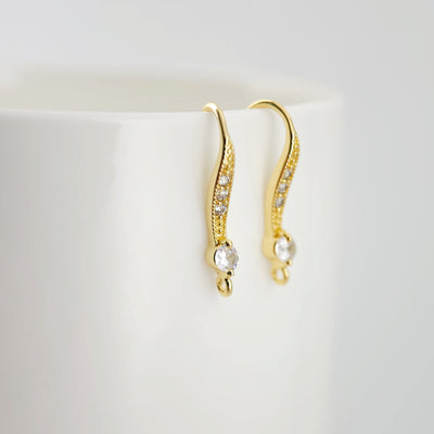 18K Gold Plated Ear Wires, Cubic Pave Earring Hooks, Nickel Free, Fish Hooks, Ear Wires for Jewelry Making D0175