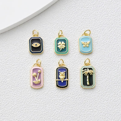 Enamel Card Charms Collections, Evil Eye, Flower Pendant, Owl Pendant , 18K Gold Plated, Necklace Making Charms, Jewelry Findings S1373