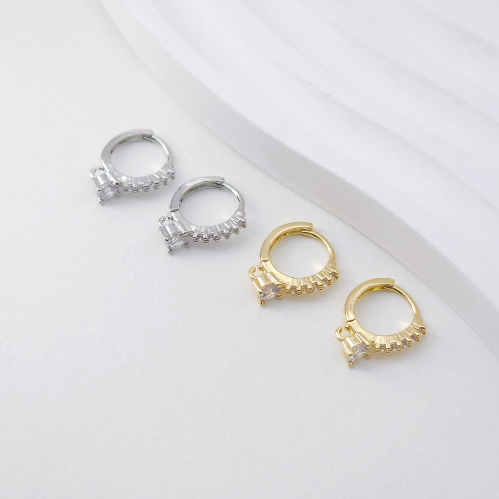 CZ Pave Earring Hoop, Gold Plated Versatile Huggie Hoop Earring with Loop, Huggie Hoop DIY Earring  Findings,Handmade Earring Supplies D0096