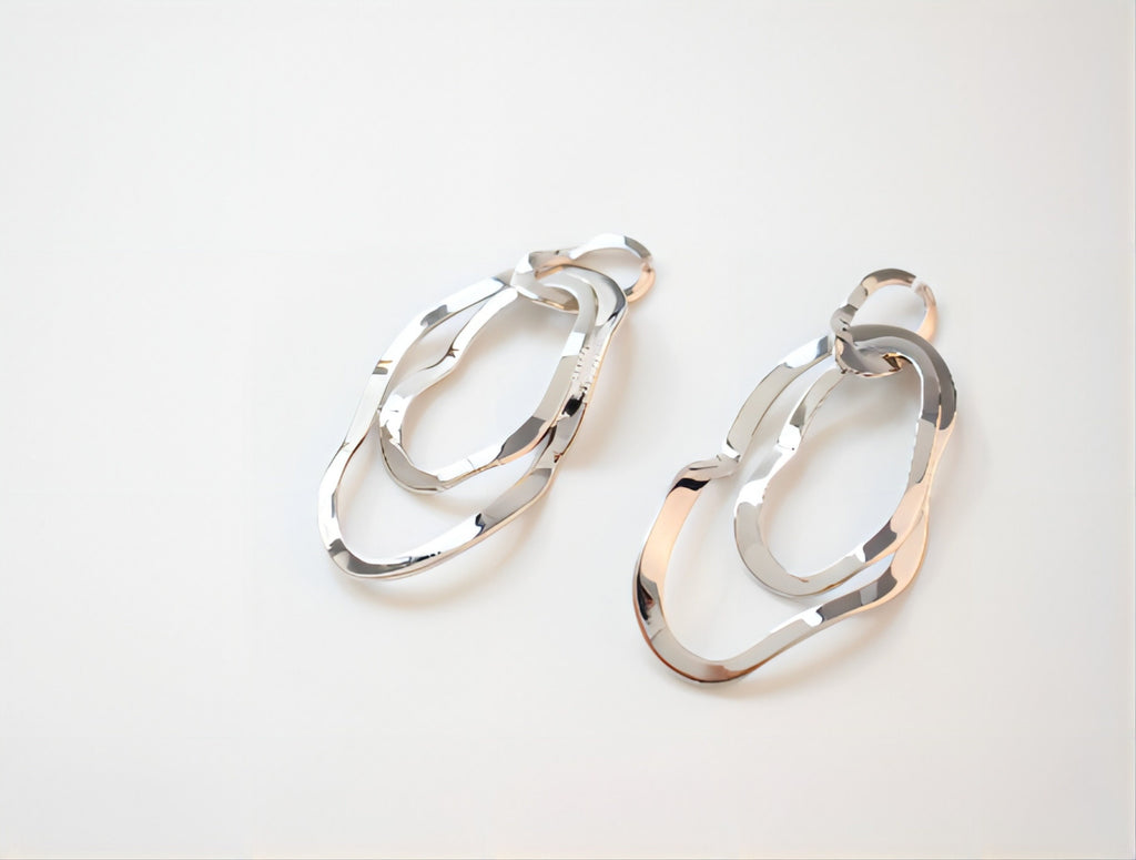 Irregular Drop Triple Ring Pendant, 14K Shiny Gold/Silver Plated Drop Openwork Pendant 5x24mm for Jewelry Making Supply JH018