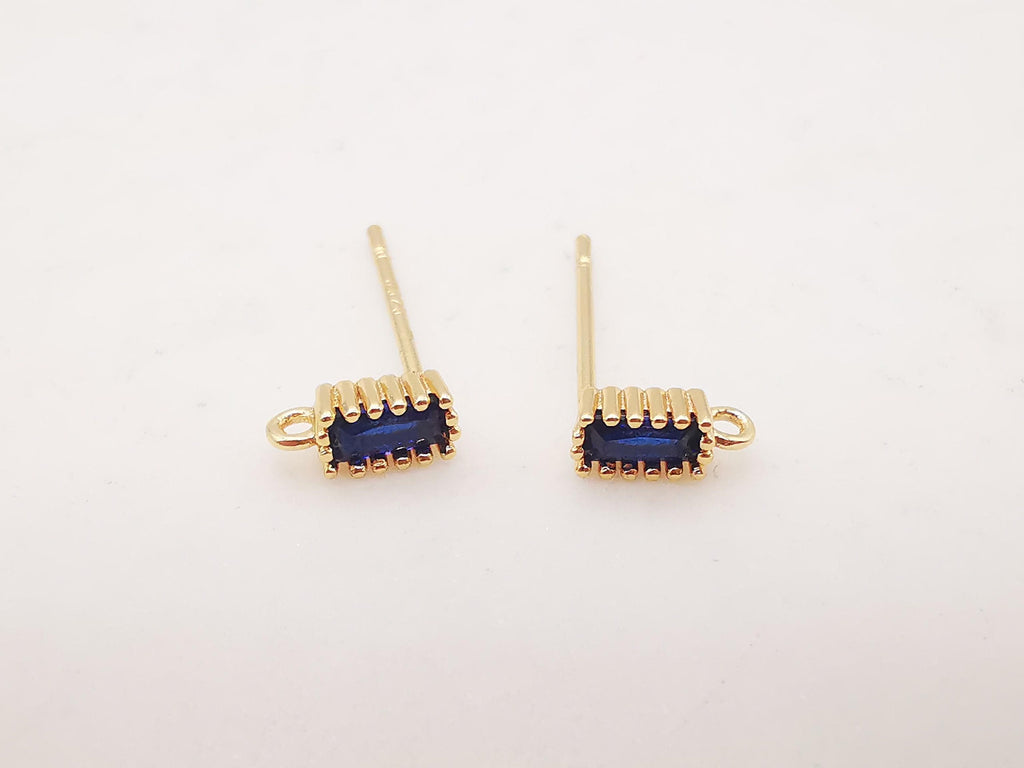 4pcs Rectangular Ear Post with Loops, 5 Colors Gemstone, S925 Silver Ear Pin, Nickel Free, CZ 18K Gold Plated Stud Earring Finding ZX055