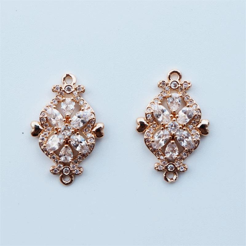 Flower Connector Charm, Cubic Zircon Crystal Flower Pendant, Real Gold Plated Brass Earring Charms, Jewelry Findings JY062-F157
