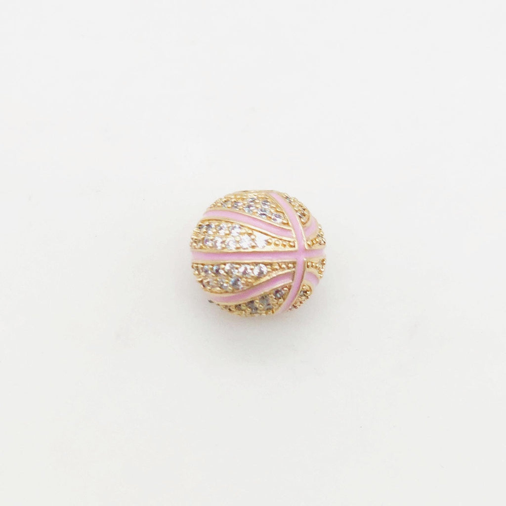 Round Pave CZ Beads, Basketball Spacer Beads, Enamel Beads, 18K Gold Plated Bracelet Necklace Making Jewelry Finding S20353
