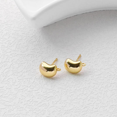 Gold Moon Ear Post with Loops, S925 Silver Ear Pin, Nickel Free, 18K Gold Plated Stud Earring Finding D0417