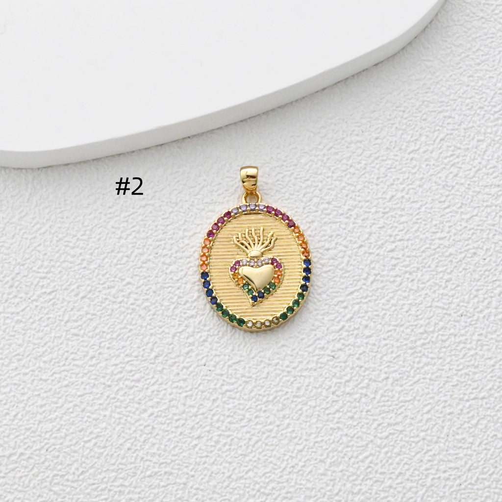 Heart Charm, 18K Gold Plated CZ Pave Eye Pendant, Necklace Making Charm, Jewelry Findings S1366