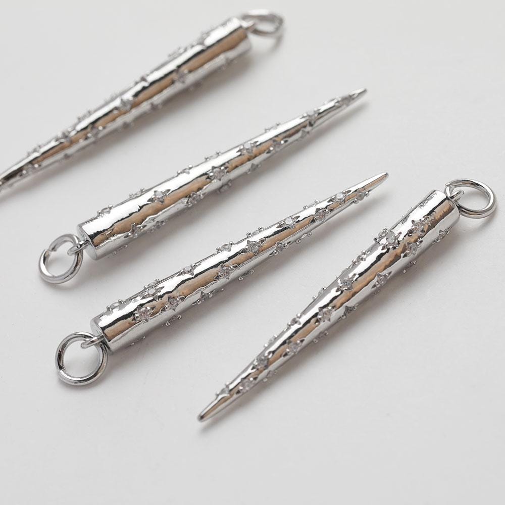 Long Cone Pendant, CZ Pave, 18K Gold Plated Charm, Earring Making Findings, Necklace Making Charms, Jewelry Findings GZ651