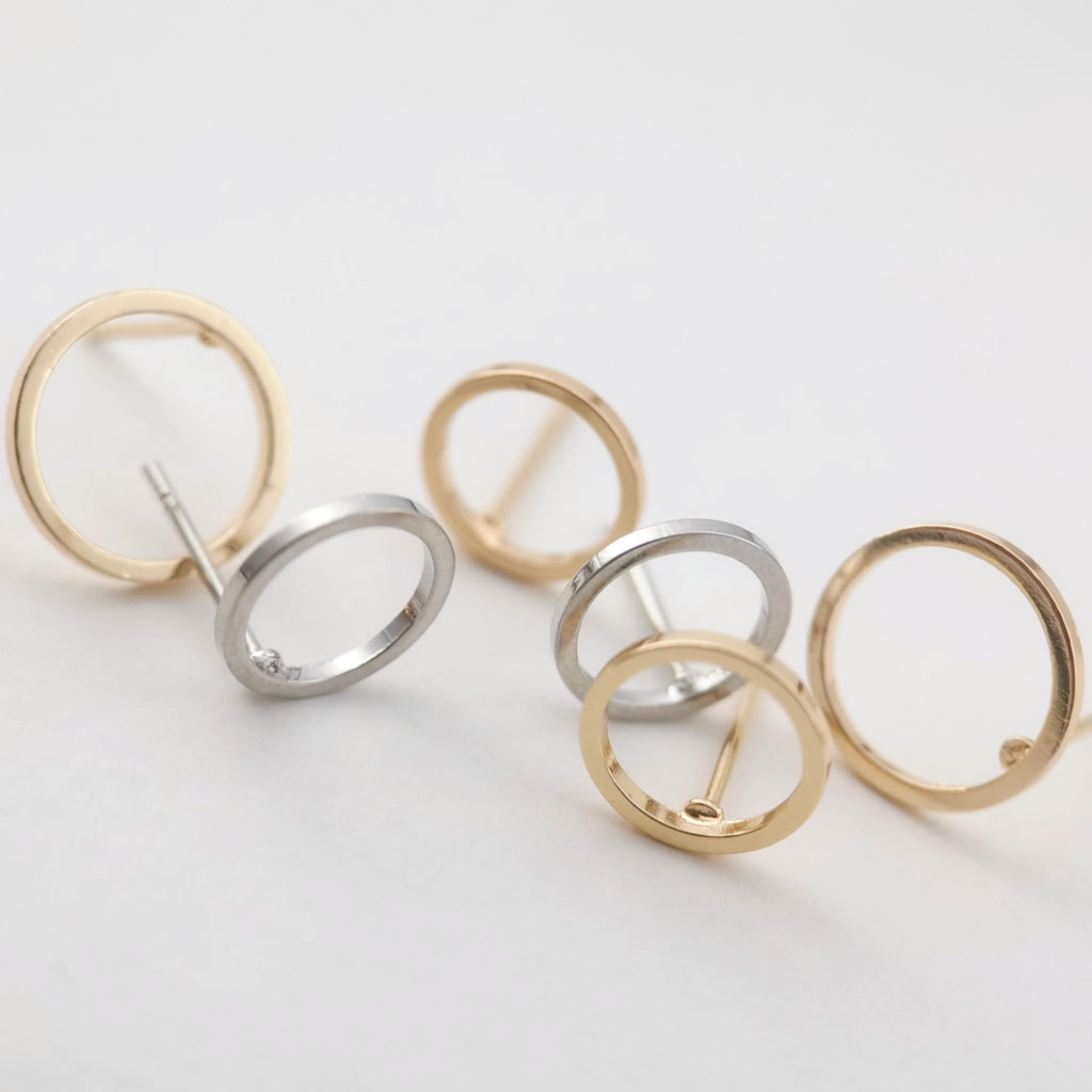 4pcs 14K Gold Round Post With Loop, Openwork Round Stud Earring Nickel Free, 10mm, 12mm, Hypoallergenic Earring Findings Z076