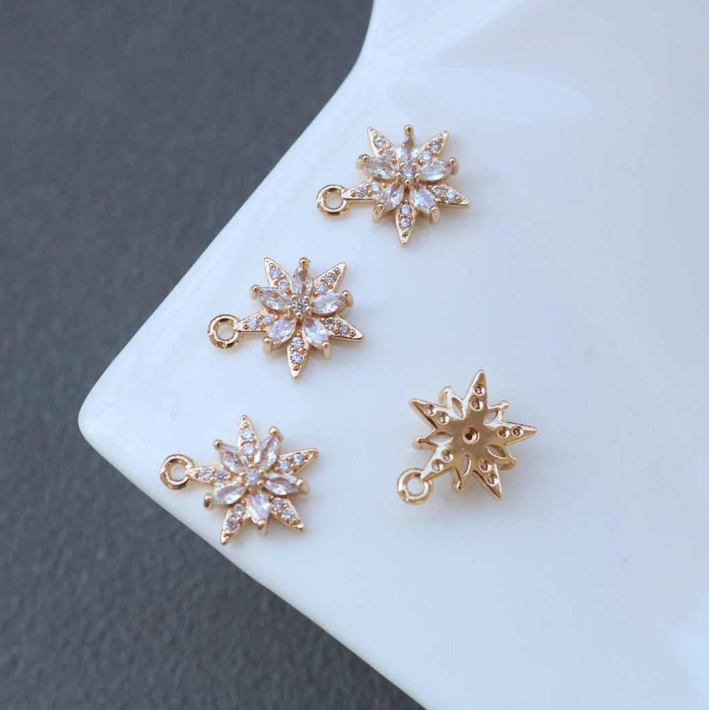 CZ Flower Charm, Cubic Zircon Crystal Flower Pendant, CZ Earring Charms,  Real Gold Plated Brass Earring Charms, Jewelry Findings HL020-F163