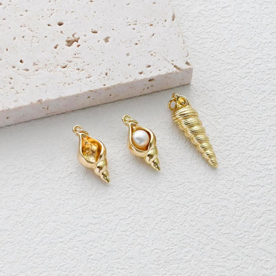 Gold Marine Life Pendant, 18k Gold Plated Brass Charm, Polish Gold Shell Pendant, Conch Pendant, Necklace Making, Jewelry Findings S1301
