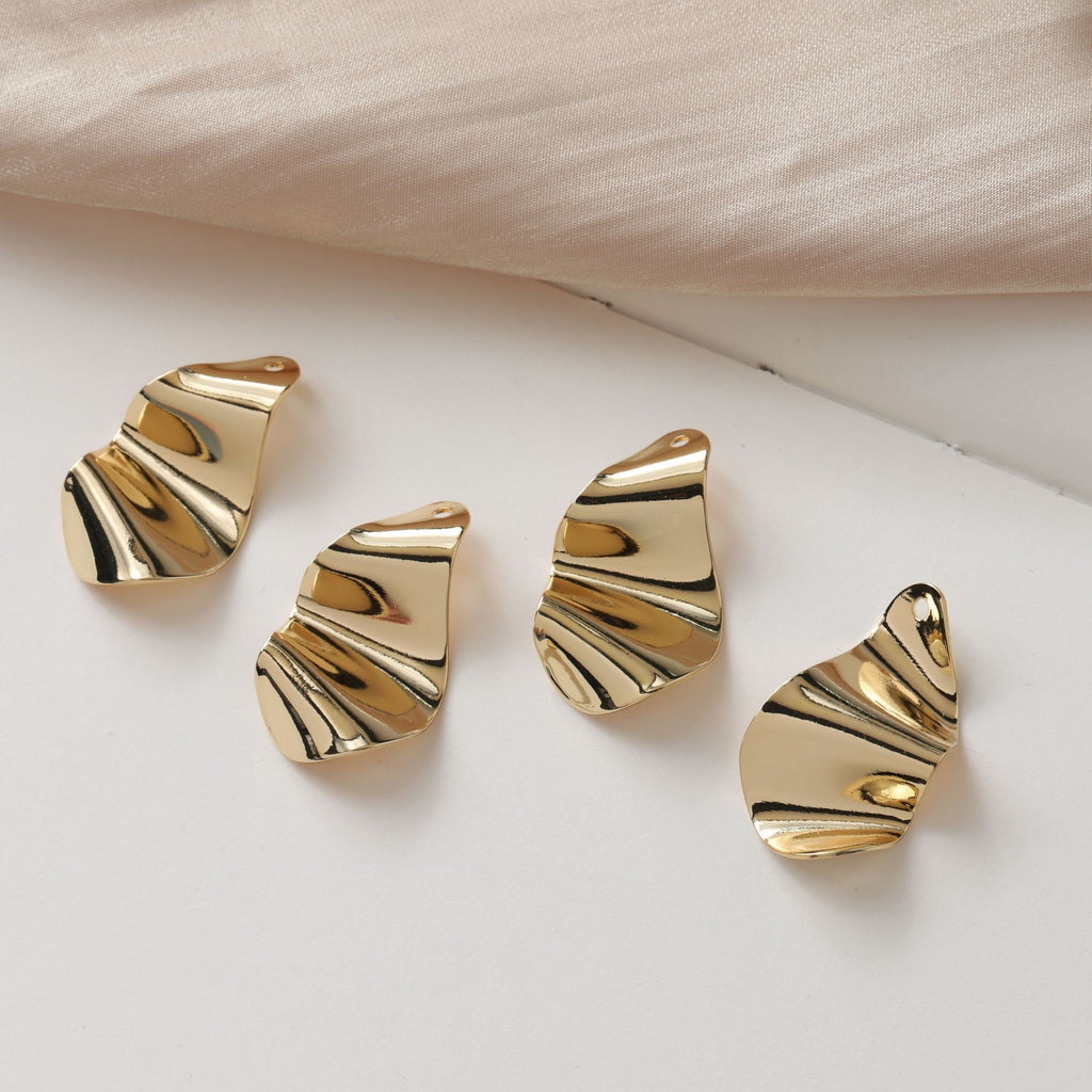 Irregular Pleated Drop Pendant, 14K Gold Plated, Irregular Charm, Earring Making Finding JG014