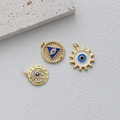 Dije de ojo turco cúbico, colgante redondo con pavé de circonitas cúbicas bañado en oro de 18 quilates, dije para hacer collares, accesorios de joyería S1302
