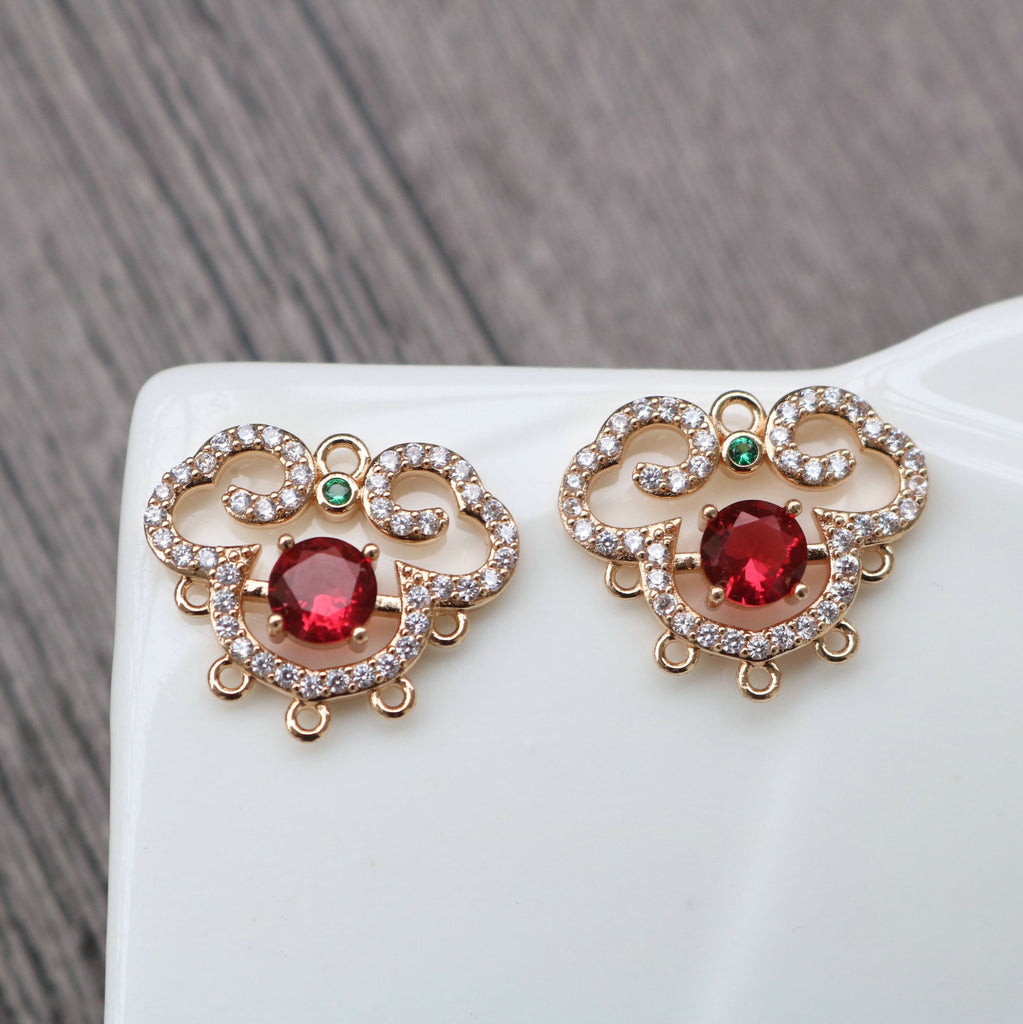 CZ Pave Geometric Flower Charm, Cubic Zircon Crystal Pendant, Multiple Holes, 14K Real Gold Plated, Jewelry Findings HL012-F192