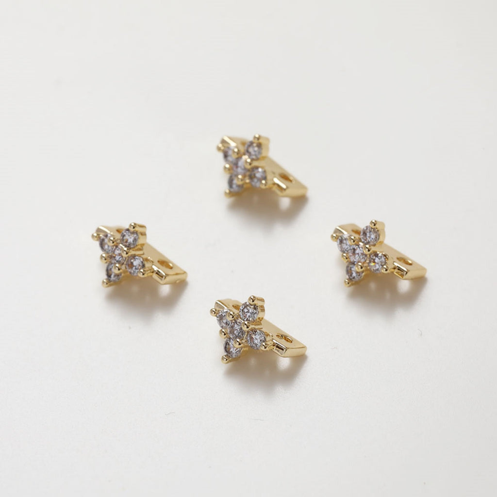 Flower Spacer Beads, Cross Shape Beads, 14K Gold Plated, 3D Beads, Dainty Earring Making Beads, Jewelry Finding JG027