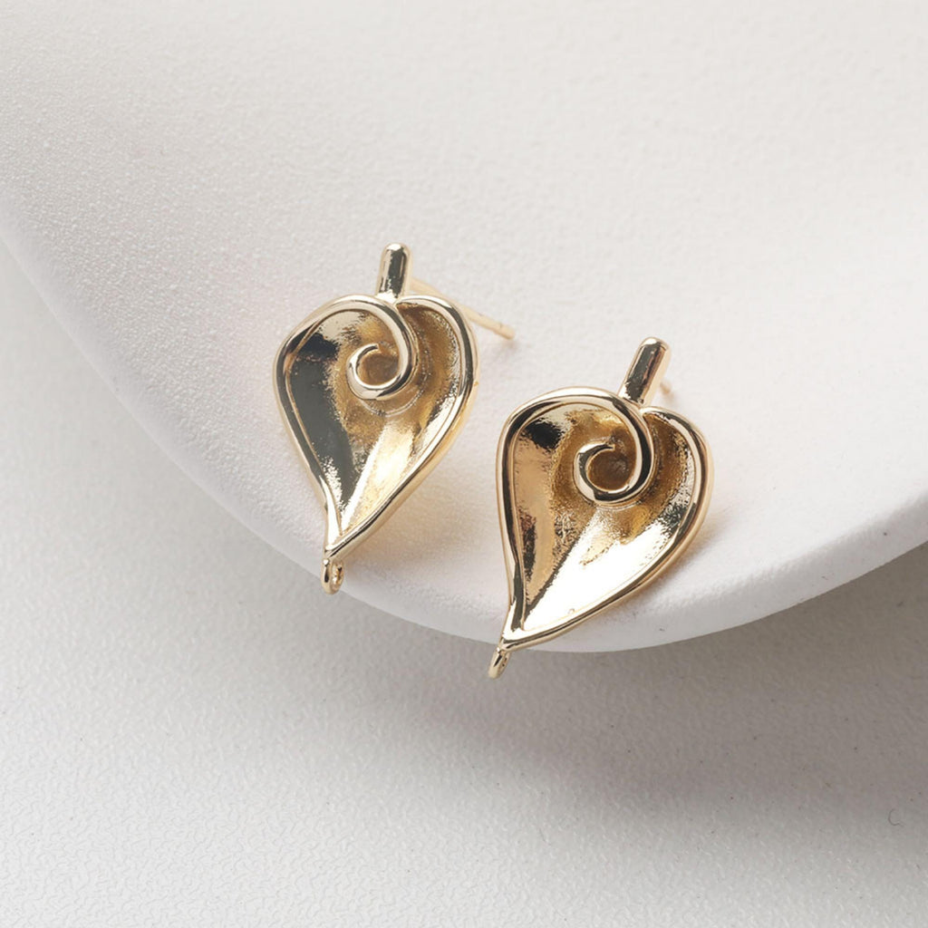 قرط ذهبي على شكل ورقة قلب، أقراط من الذهب عيار 14 قيراطًا/فضة خالية من النيكل، دبابيس أذن من الفضة S925، قرط أذن على شكل قلب مع حلقة GZ715