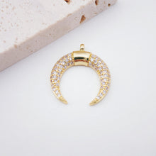 Load image into Gallery viewer, Cubic OX Horn Charm, 18K Gold Plated Crescent Moon Pendant, Micro CZ Pave Charm, 20x21mm, Jewelry Findings S109