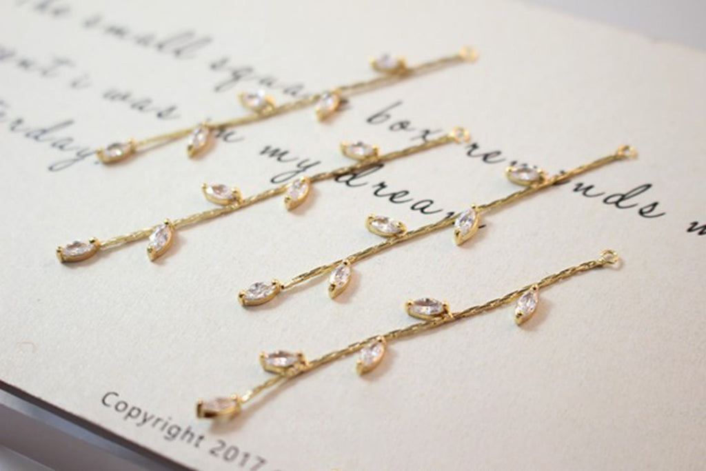 Leaf CZ Pave Tassel, Round Cubic Zirconia Tassel, 18K Gold Plated Earring Chain Pendant, Earring Findings GZ175