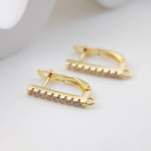 Load image into Gallery viewer, CZ Pave English lock with loop, Gold/Rhodium Plated Earring hoop, Hypoallergenic &amp; Nickel-Free，DIY Handmade Earring Findings Supplies D0088