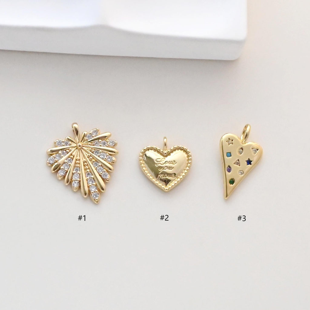 Dijes de corazón cúbico, dijes de amor con pavé de circonitas cúbicas bañados en oro de 18 quilates, colgantes para hacer pulseras y collares, accesorios de joyería S1325