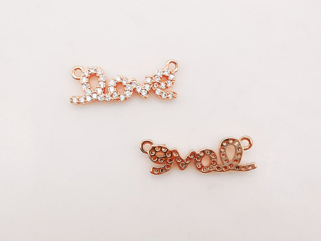 Cubic LOVE Connector, 18K Gold Plated Micro CZ Pave Connector Charm, Necklace Making Findings, 18x6mm, Jewelry Finding Gift for Her S908