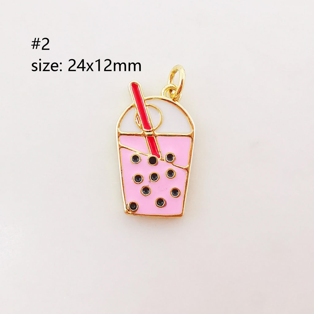 Dije de zapatilla de esmalte, dije de verano, donas, té de burbujas, colgante chapado en oro de 18 quilates, dije para hacer collares, accesorios de joyería S1013