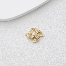 Load image into Gallery viewer, Small Windmill Connector, Gold Plated Windmills,  18K Gold, CZ Pave Charm, Earring Necklace Making Finding S1372