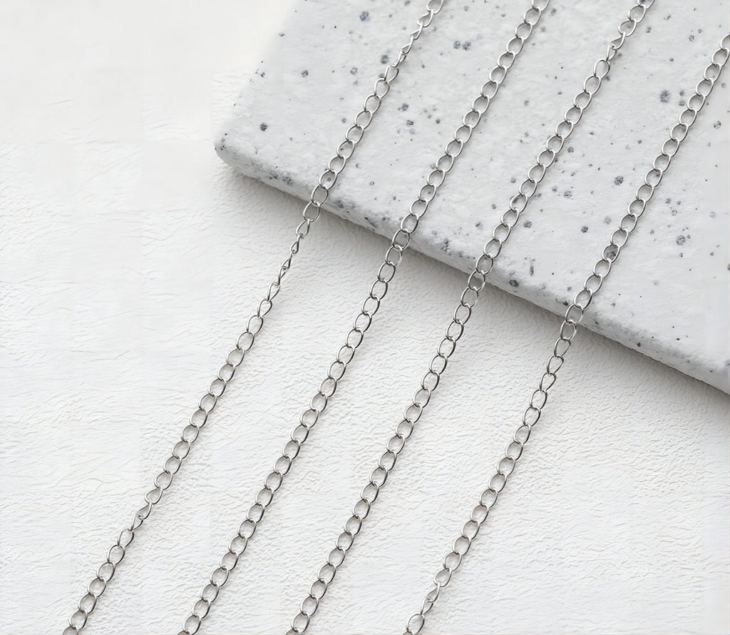 Silver Plated Cable Chain, 2.5mm, 3mm in Flat, Necklace Link Chain, Unfinished Chain, Hypoallergenic, Necklace Making Findings GT006