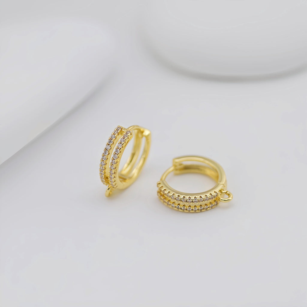 Cubic Zirconia Ear Hoops Multicolor Pave Crystal , 14.2mm, 18K Gold Plated Leverback Earrings, Huggie Hoops Earring D0557