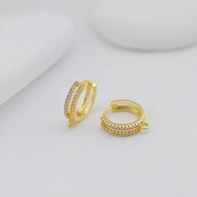 Load image into Gallery viewer, Cubic Zirconia Ear Hoops Multicolor Pave Crystal , 14.2mm, 18K Gold Plated Leverback Earrings, Huggie Hoops Earring D0557