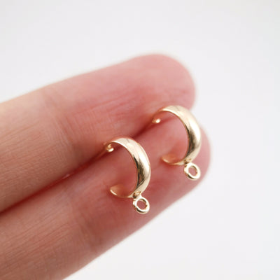 10pcs- C Shape Earrings Post With Loop, 14K Gold Plated, Nickel Free Earrings, Ear Stud Loop, Hypoallergenic Earring Findings ZX126