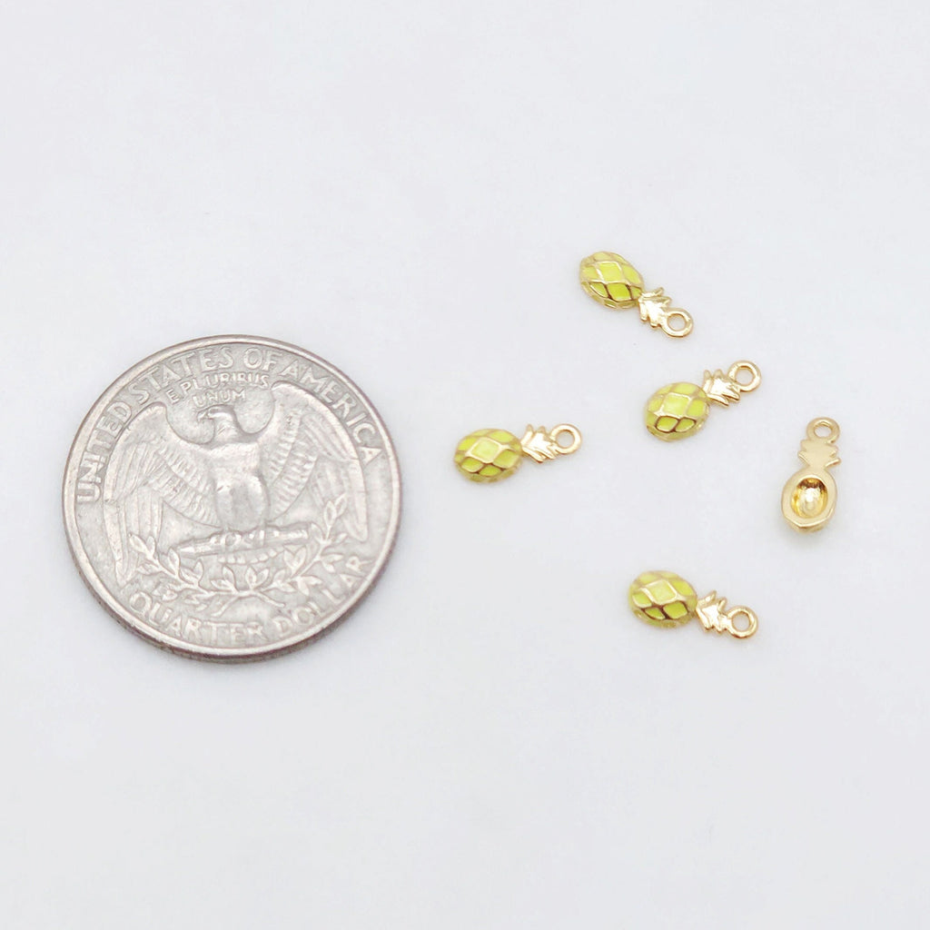 Tiny Pineapple Charms, 9.5x4mm, 18K Gold Plated, Enamel Charms, Fruit Pendant,  Necklace charms, Jewelry Findings S20493