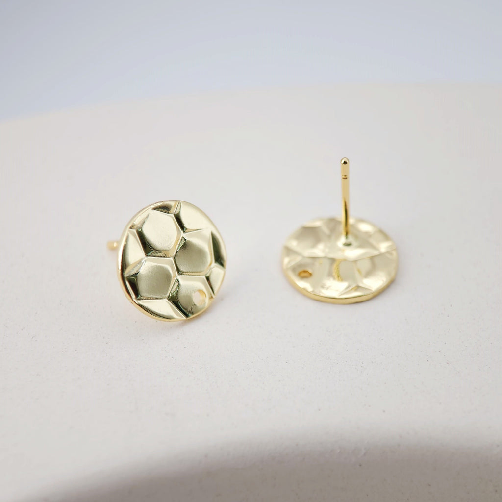 18K Gold Round Engraved Post With Loop, Round Stud Earring Nickel Free, 12.7mm, Hypoallergenic Earring Findings D0197