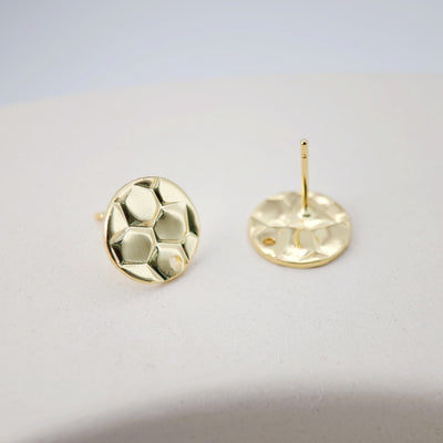 18K Gold Round Engraved Post With Loop, Round Stud Earring Nickel Free, 12.7mm, Hypoallergenic Earring Findings D0197