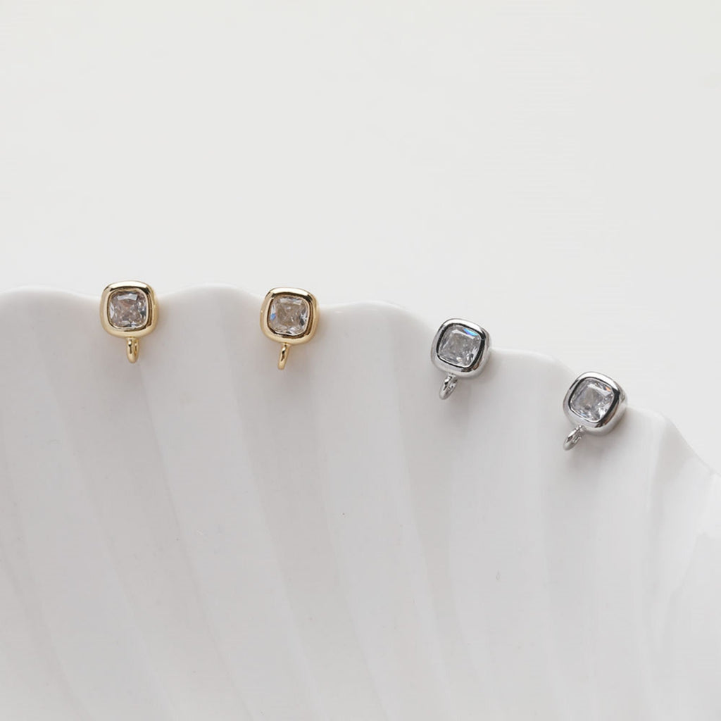 Pendientes pequeños con pasador cuadrado y aro, circonitas pavé, oro de 14 quilates, pasador de plata S925 sin níquel, fornitura hipoalergénica GT056