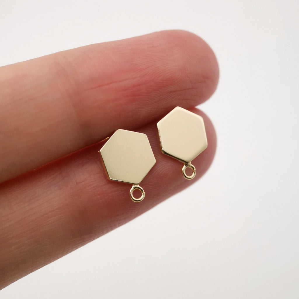 10pcs Gold Hexagon Earring Post With Loop, S925 Silver Ear Pin Nickel Free Earrings, Ear Stud Loop, Hypoallergenic Earring Findings Z058