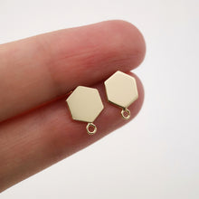 Load image into Gallery viewer, 10pcs Gold Hexagon Earring Post With Loop, S925 Silver Ear Pin Nickel Free Earrings, Ear Stud Loop, Hypoallergenic Earring Findings Z058