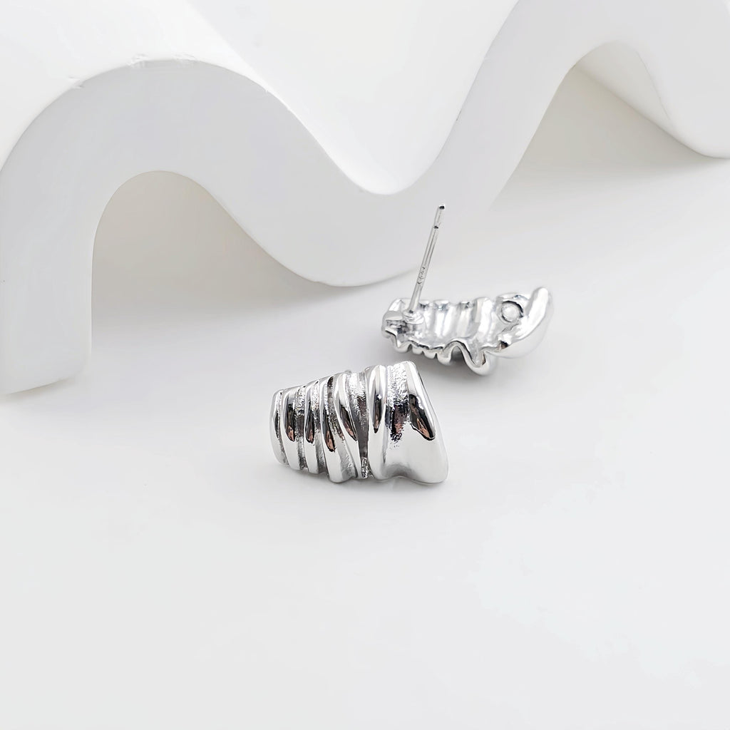 Pleated Trapezoidal Geometric Post Earring With Loop, S925 Silver Ear Pin Nickel Free, Ear Stud, Hypoallergenic Earring Findings ZX273