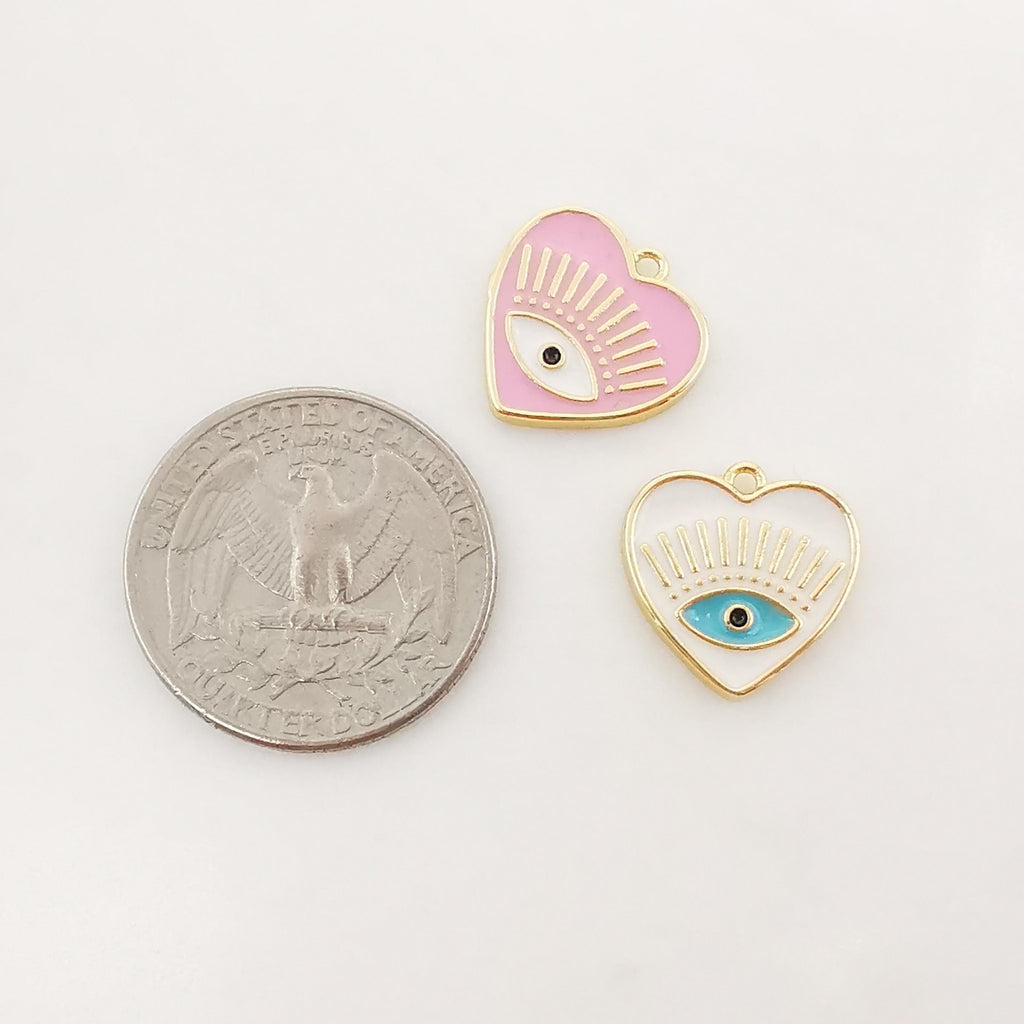 Dije de ojo malvado en forma de corazón, colgante de ojo esmaltado bañado en oro de 18 quilates, 16 x 15,6 mm, para hacer collares, accesorios de joyería S1028