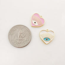 Cargar imagen en el visor de la galería, Dije de ojo malvado en forma de corazón, colgante de ojo esmaltado bañado en oro de 18 quilates, 16 x 15,6 mm, para hacer collares, accesorios de joyería S1028