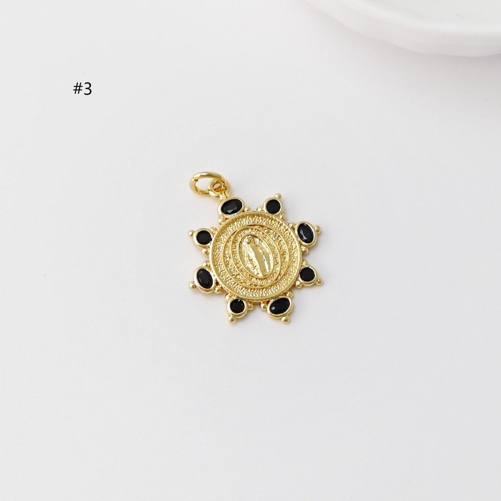 Cubic Saint Maria Charm, Religious Pendant, 18K Gold Plated Micro CZ Pave Our Lady Pendant, Vintage Necklace Making Charm