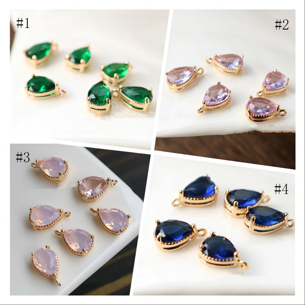 10 قطع - دلايات كريستال صغيرة على شكل دمعة، مطلية بالذهب/الفضة عيار 14 قيراطًا، مقاس 6×8 مم، قطع مجوهرات HL100-F053