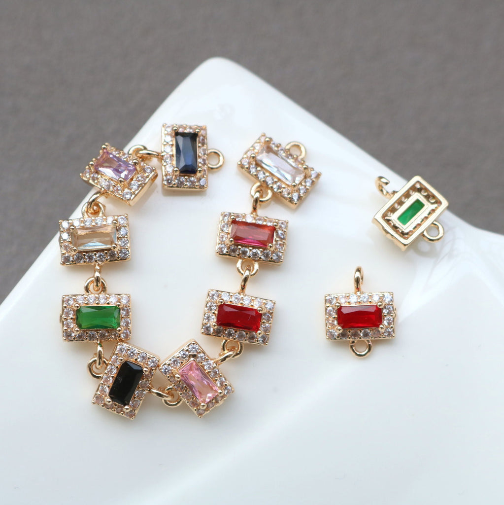 10pcs CZ Pave Connector, Cubic Zircon Crystal Pendant, Bracelet Necklace Pendant, 14K Real Gold Plated, Jewelry Findings HL099-F096