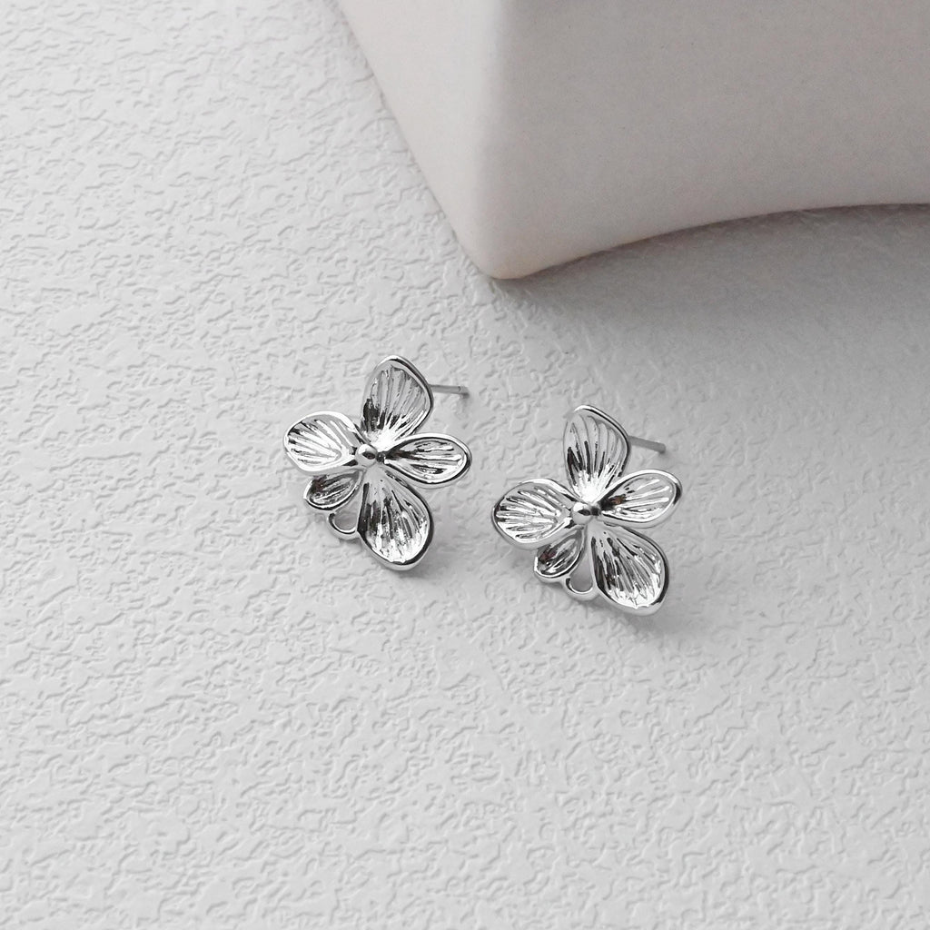 Flower Earring Post, 18K Real Gold Plated Brass Stud Earring With Loop, s925 silver pin, Nickel Free, Earring Finding D0411