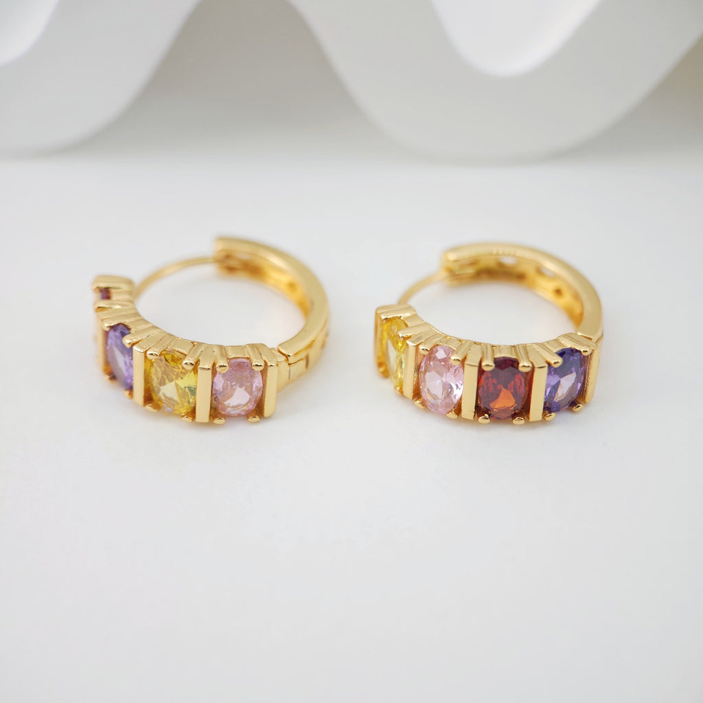 Cubic Ear Hoops Multicolor Pave Crystal , 20mm, 18K Gold Plated Leverback Earrings, Huggie Hoops Earring S1059
