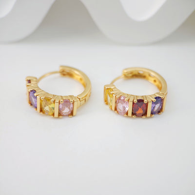 Cubic Ear Hoops Multicolor Pave Crystal , 20mm, 18K Gold Plated Leverback Earrings, Huggie Hoops Earring S1059