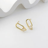 2pcs 18K Gold Oval Post With Loop, CZ Pave, S925 Silver Pin, 17.7*7.4mm, Stud Earring Nickel Free, Hypoallergenic Earring Findings D0234