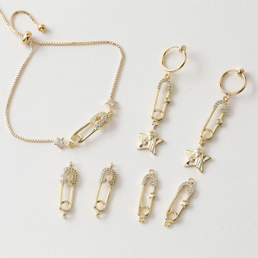 موصل دبوس أمان دانيتي، قلادة دبوس، أقراط مطلية بالذهب/الفضة عيار 14 قيراطًا، نتائج صنع المجوهرات JG010