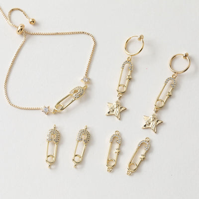 موصل دبوس أمان دانيتي، قلادة دبوس، أقراط مطلية بالذهب/الفضة عيار 14 قيراطًا، نتائج صنع المجوهرات JG010