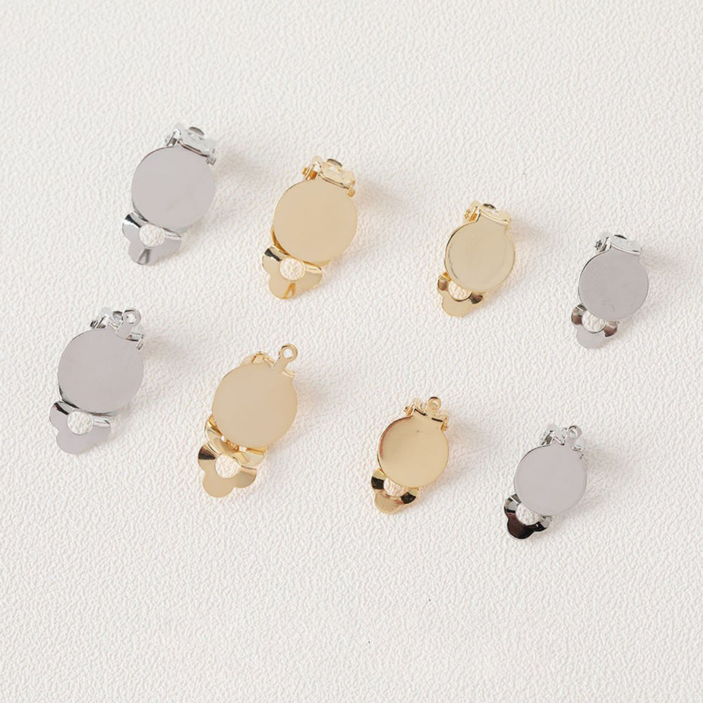 مشبك غير مثقوب على أقراط الأذن، مع وسادة مسطحة ووسادات مطاطية مريحة، 10 مم، 12 مم، مطلي بالذهب/الفضة عيار 18 قيراطًا، أداة العثور على الأقراط بنفسك GZ147