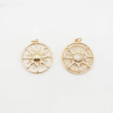 Load image into Gallery viewer, Sun Charm, Sunny Round Pendant, 18K Gold Plated Micro CZ Pave, 26mm, Necklace Making Charm, Jewelry Findings S20394