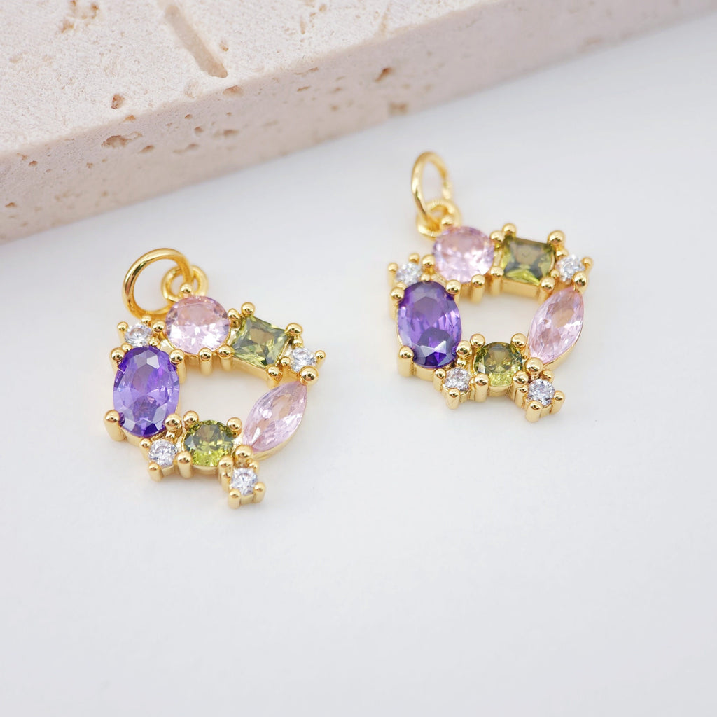 Rainbow Circle Pendant, Pave CZ Charm, 18K Gold Pendant, Bracelet Necklace Making, Gold Plated Jewelry Findings S20586